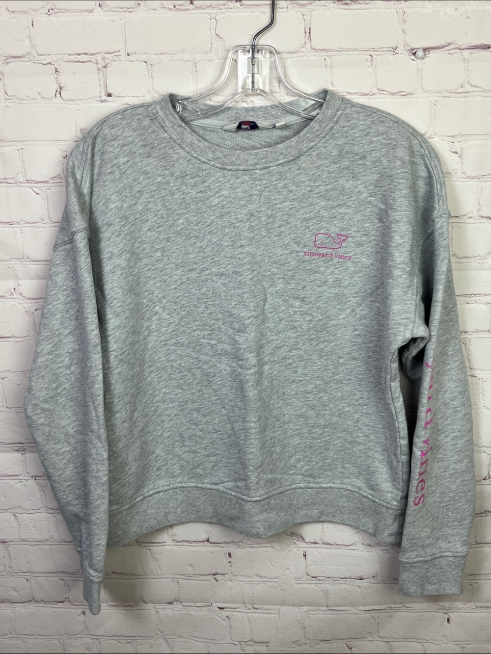 Vineyard Vines Grey Crewneck Terry Sweatshirt with Pink Whale Size S